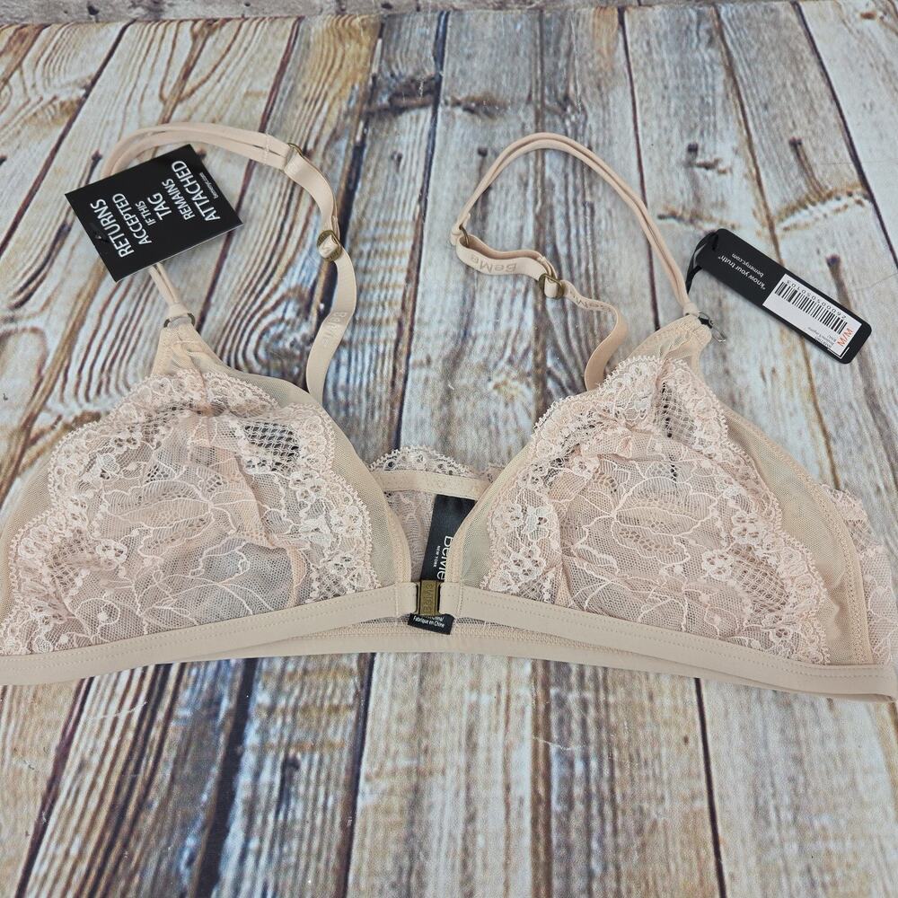 BeMe Bra Size Medium Lace Sheer Tan Bra NEW Front Clasp Adjustable